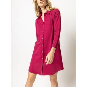 Lilla P womens shirtdress button up relaxed fit long sleeve knit casual feminine
